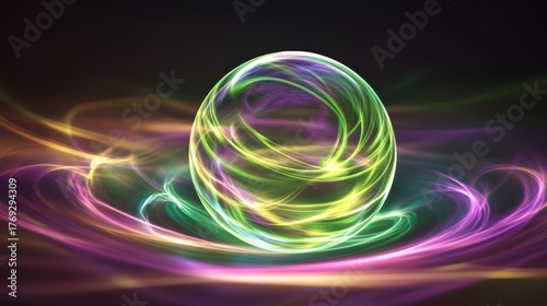 Glowing egg-shaped object with swirling light trails in dark space