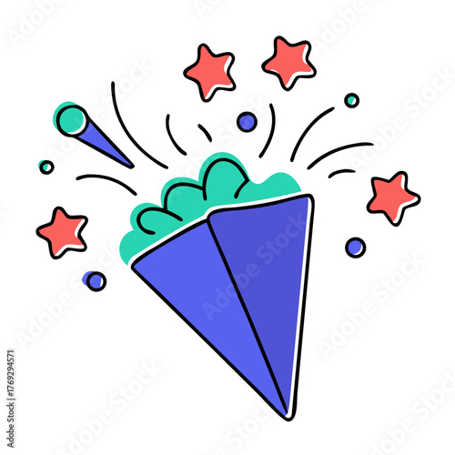 Confetti popper with stars and dots