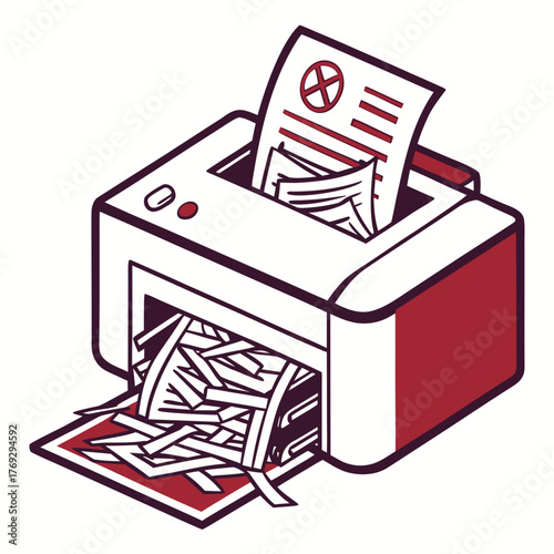 Illustration of a paper shredder with shredded documents