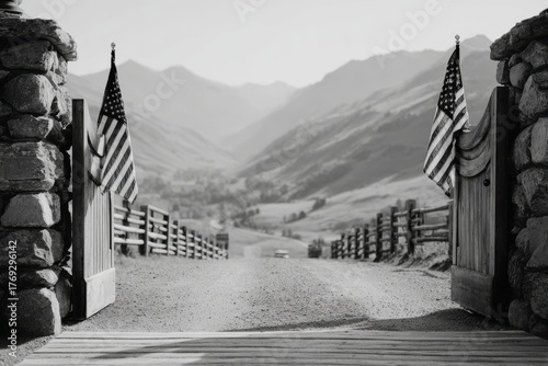 us flag, black and white picture, economic problems, unemployment, no prospects, shutdown