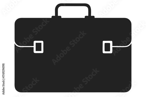 Simple yet classic black briefcase standing isolated on a bright white background