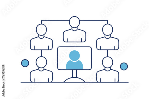 Organization Chart with Video Conference Call Showing Team Leadership Communication