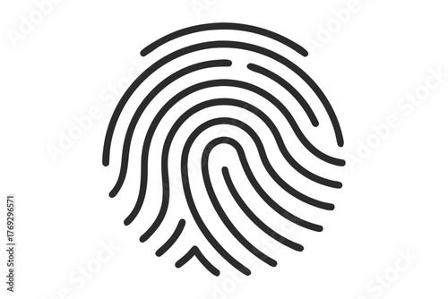 Black line fingerprint on a white background depicts security verification biometric
