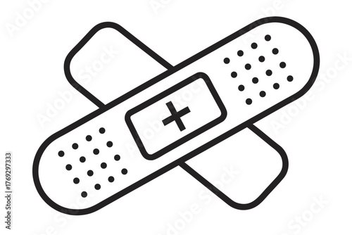 Two crossed bandages with cross in center isolated on white background