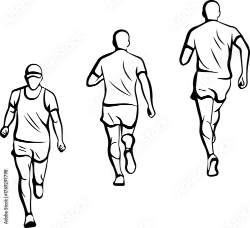 Line Art Illustration of Three Runners in Motion Sport and Fitness.