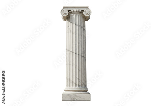Isolated marble Greek column with a capital and fluted shaft in classical architecture