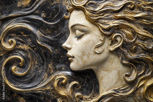 A detailed marble relief of classical sculptures made generative AI technology