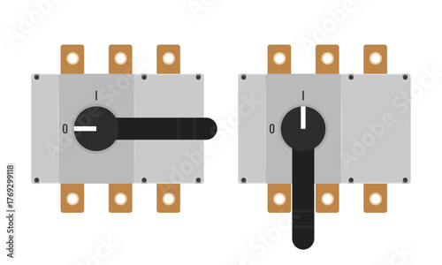 Industrial Load Break Switch ON and OFF positions. Vector technical illustration isolated on white
