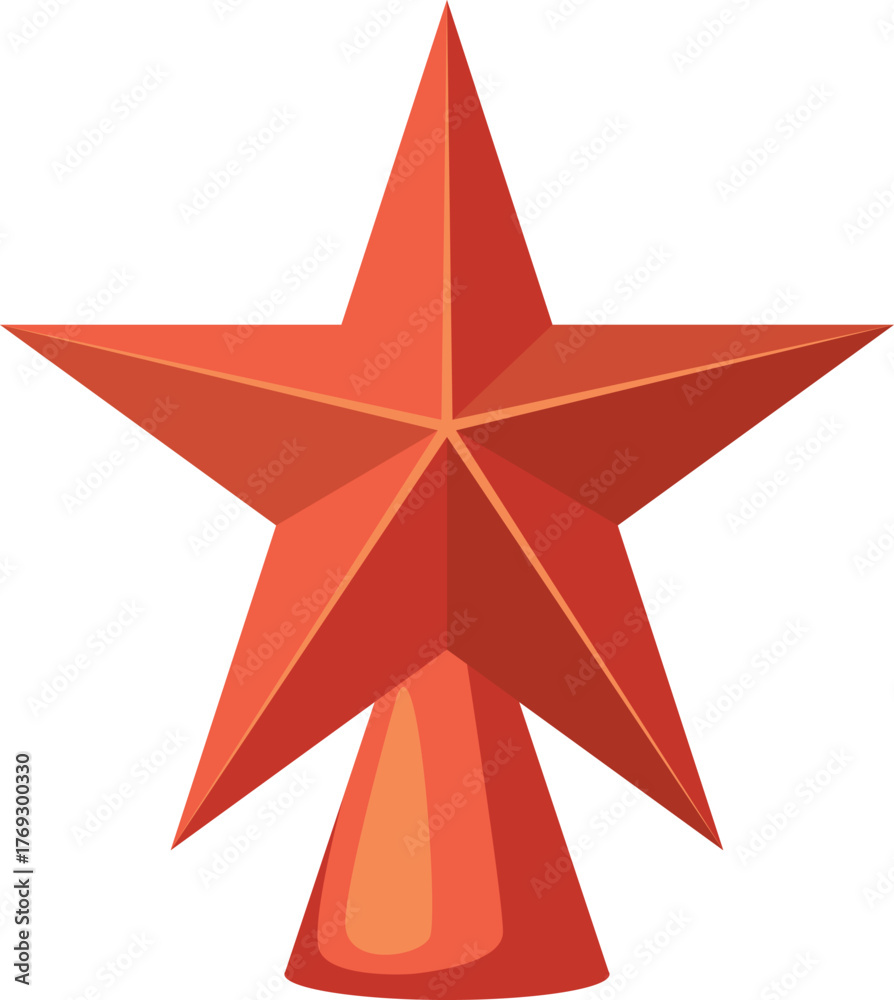 Obraz premium New Year vector illustration, red Soviet star on the Christmas tree, toy, decoration, holiday