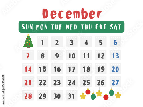 2025年　12月（December）　カレンダー　イラスト