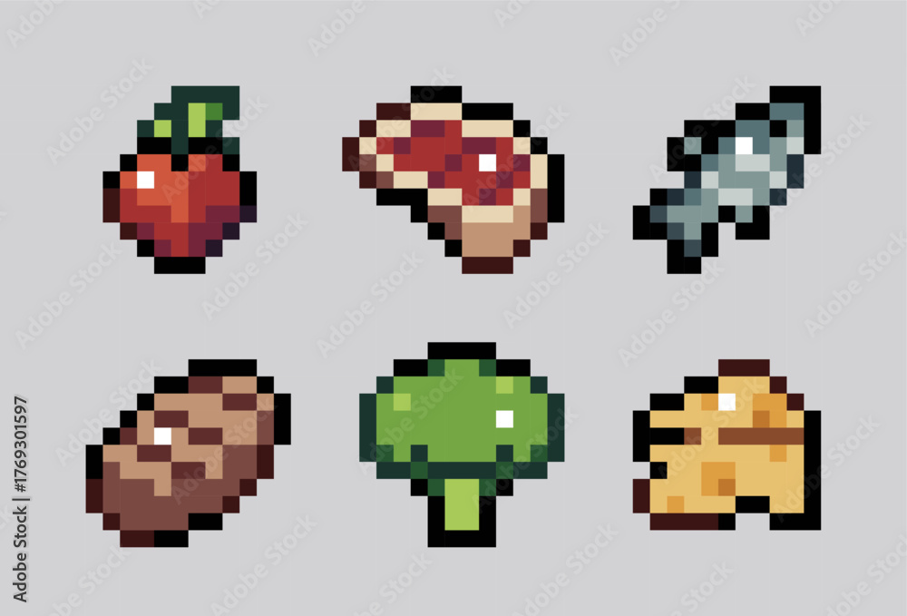 Fototapeta premium Food Pixel Art Game Assets