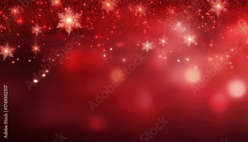 festive red snowflake cascade glowing holiday backdrop banner copy space winter design