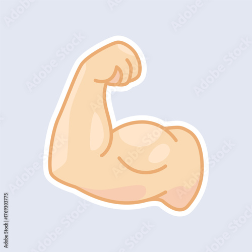Muscular Bicep Arm Sticker Flexing for Strength and Bodybuilding Isolated Vector Flat Illustration