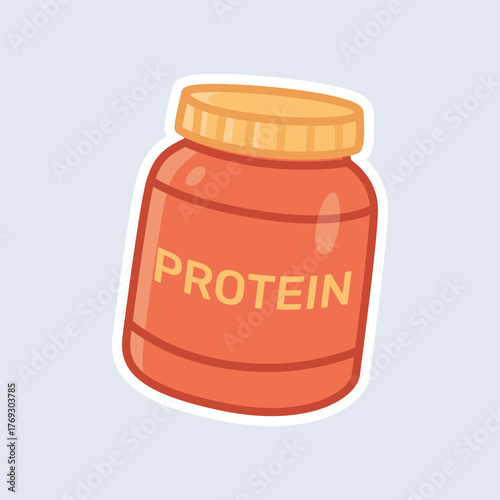 Large Protein Powder Jar Sticker for Supplements and Nutrition Isolated Vector Flat Illustration