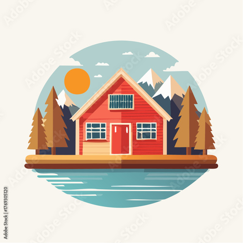 Icône vectorielle géométrique représentant maison en nature