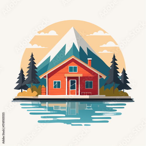 Cabane canadienne stylisée isolée au bord du lac