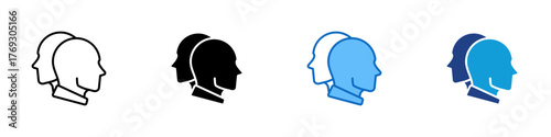 Multiple Personality Multiple Style Icon Design Vector - Two overlapping human heads representing split identity, dual personality, or psychological diversity