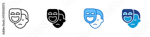 Personality Mask Multiple Style Icon Design Vector - Face with a happy mask over a sad expression, symbolizing bipolar disorder, hidden emotions, acting, or emotional contrast
