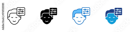 Mind Control Multiple Style Icon Design Vector - calm person with control sliders, symbolizing emotional regulation, mental balance, and mindfulness
