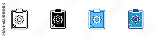 File Setting Multiple Style Icon Design Vector - Clipboard with gear, representing file management, configuration, or document system setup
