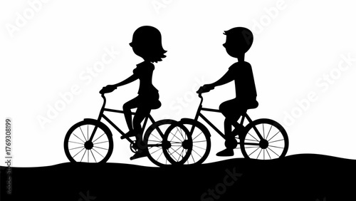 Couple cycling together in silhouette, enjoying a romantic bike ride outdoors for summer fun