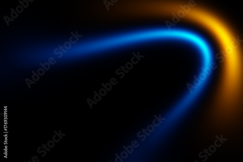Blue and gold glowing light curve on dark banner background