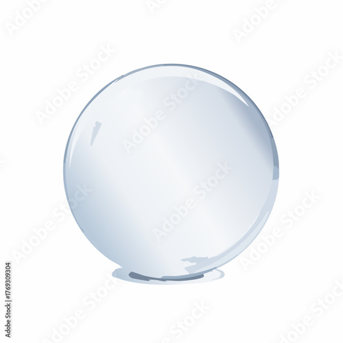 A reflective clear sphere conveys transparency and purity on a white plain background