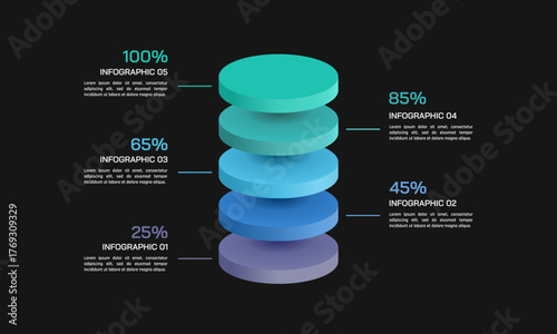 5 Steps business growth infographic layer. Modern Business Conversion Funnel Diagram for Presentation Dark Mode. Vector illustration.
