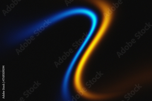 Blue and gold glowing light curve on dark banner background