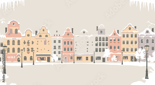 Snowy Christmas in Old Town: Animated European Cityscape Illustration