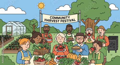 Community Harvest Festival Celebrated By Happy People On Sunny Day