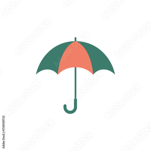 A colorful teal and coral umbrella symbol representing weather protection and shelter