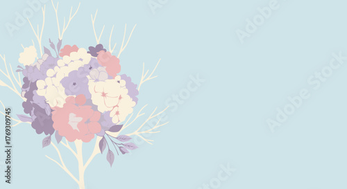Elegant Pastel Hydrangea Bloom on Pale Blue Background
