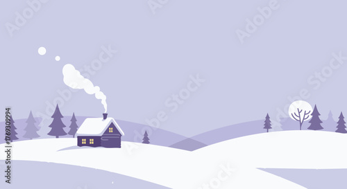 Peaceful Winter Retreat: Cozy Cabin in Snowy Landscape