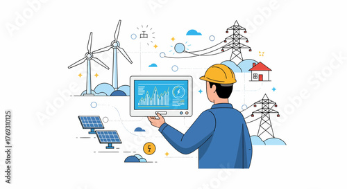 Engineer Analyzing Renewable Energy Sources On Digital Dashboard