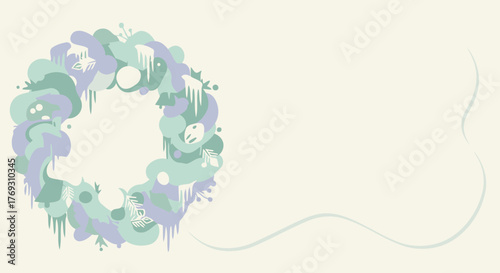 Okay, here's a stock photo title, description, and keywords based on the image you provided:

**Title:** Vector Winter Wreath with Icicles and Snowflakes on Beige Background