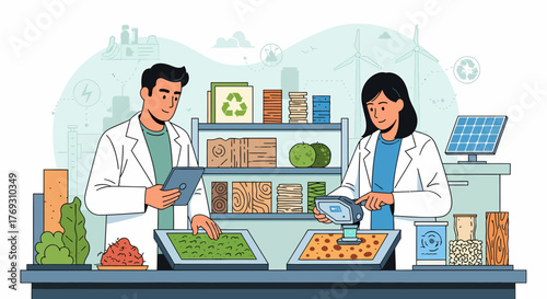 Innovative Environmental Research In Modern Eco-Friendly Laboratory Illustration