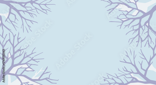 Here's a stock photo description that fits your criteria:

Winter Tree Branch Border on Light Blue Background