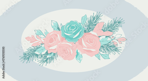 Romantic Rose, Crystal, and Pine Branch Bouquet Graphic