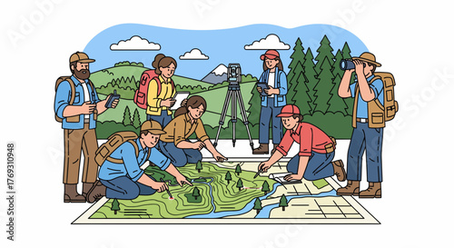 Teamwork And Planning For A Successful Outdoor Adventure Together