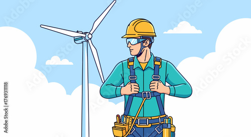 Wind Turbine Technician Inspecting Renewable Energy Source
