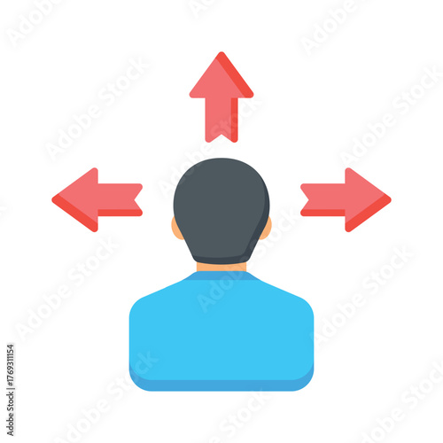 Businessman with directional arrows representing decision making and leadership