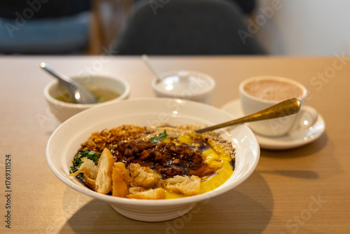 Tofu Nway Burmese Chickpea Tofu Dish Served with Soup and Burmese Tea