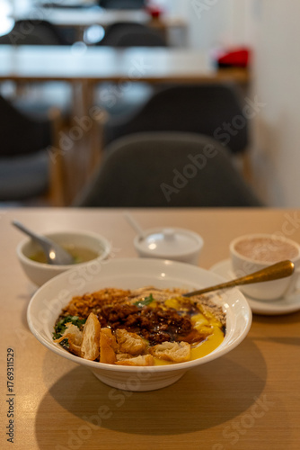 Tofu Nway Burmese Chickpea Tofu Dish Served with Soup and Burmese Tea