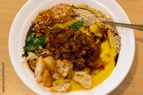 Tofu Nway Burmese Chickpea Tofu Dish Served with Soup and Burmese Tea