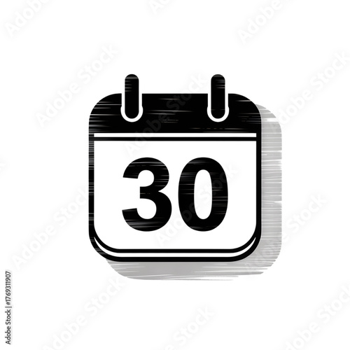 Black and white calendar icon with number 30 thirty on white background image