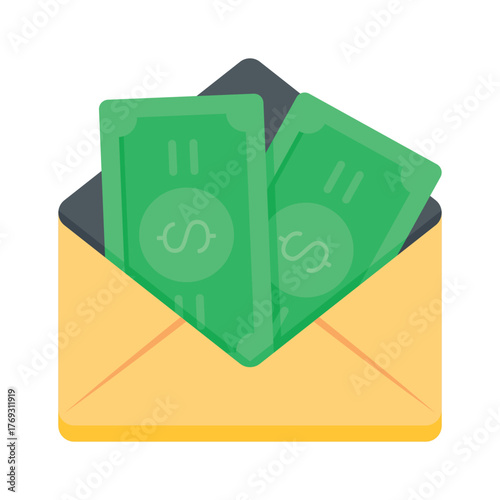 Envelope filled with cash symbolizing salary, payment, or reward