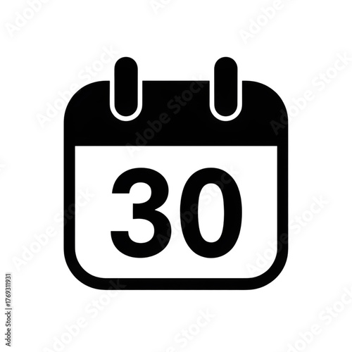 Black and white icon of a calendar page displaying the number 30 date