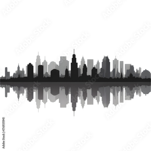 Black and white city skyline silhouette with reflection on black background cityscape urban