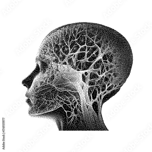 Profile silhouette filled with intricate neural patterns showcasing connectivity and complexity